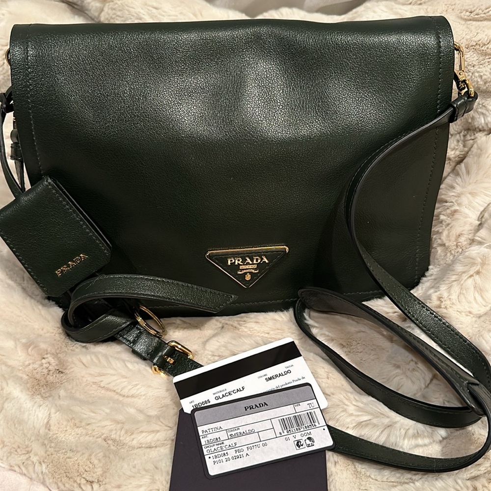 Prada glace calf leather shoulder bag emerald green